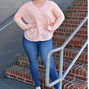 NWT Racheal Bite Your Lip Polka Dot Pom Pom Print Peach Pink Sweater Size 2XL